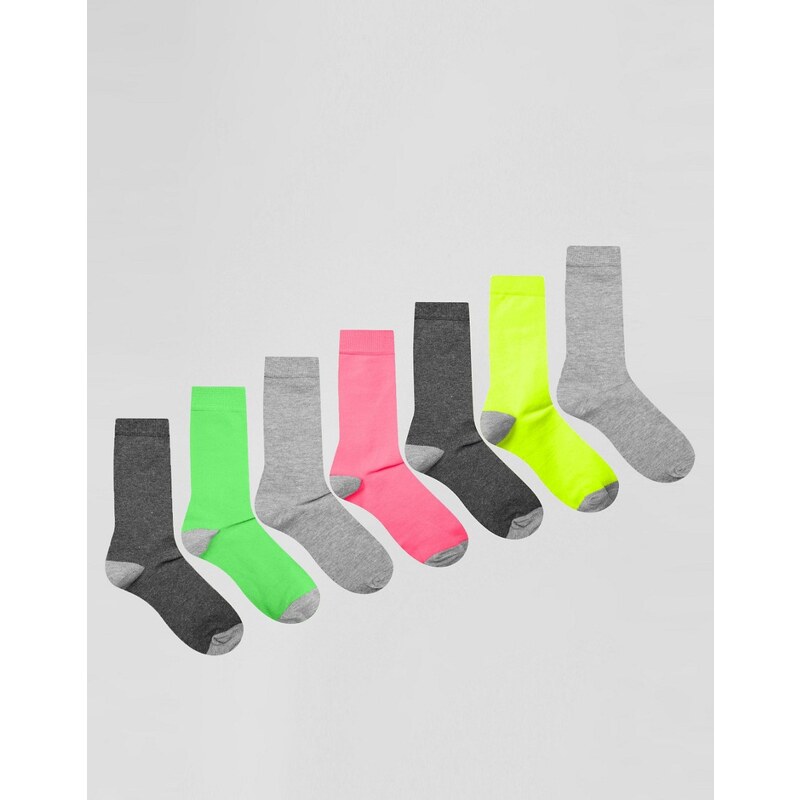 ASOS - Socken in Neon und Grau im 7er-Set - Mehrfarbig