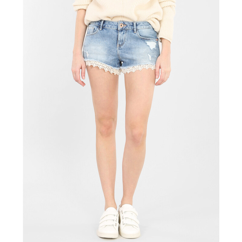 Mini-Shorts aus Denim und Spitze Denimblau, Größe 34 -Pimkie- Mode für Damen