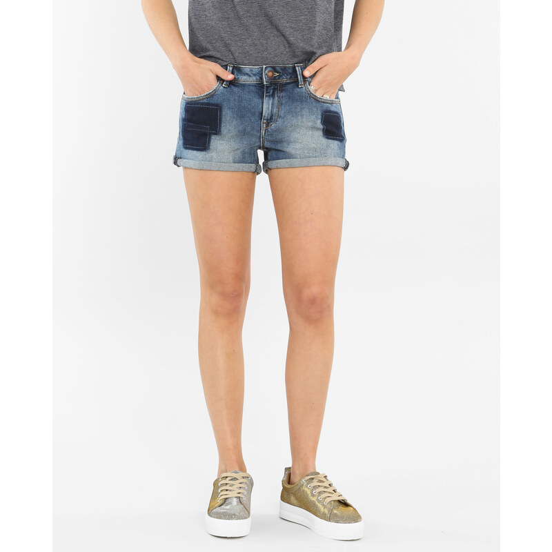 Mini-Shorts mit Patches Denimblau, Größe 32 -Pimkie- Mode für Damen