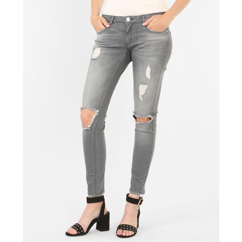 Skinny-Jeans mit zerschlissenen Knien Grau, Größe 38 -Pimkie- Mode für Damen