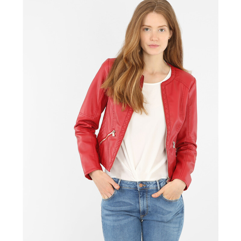 Jacke aus Kunstleder ohne Kragen Rot, Größe 42 -Pimkie- Mode für Damen