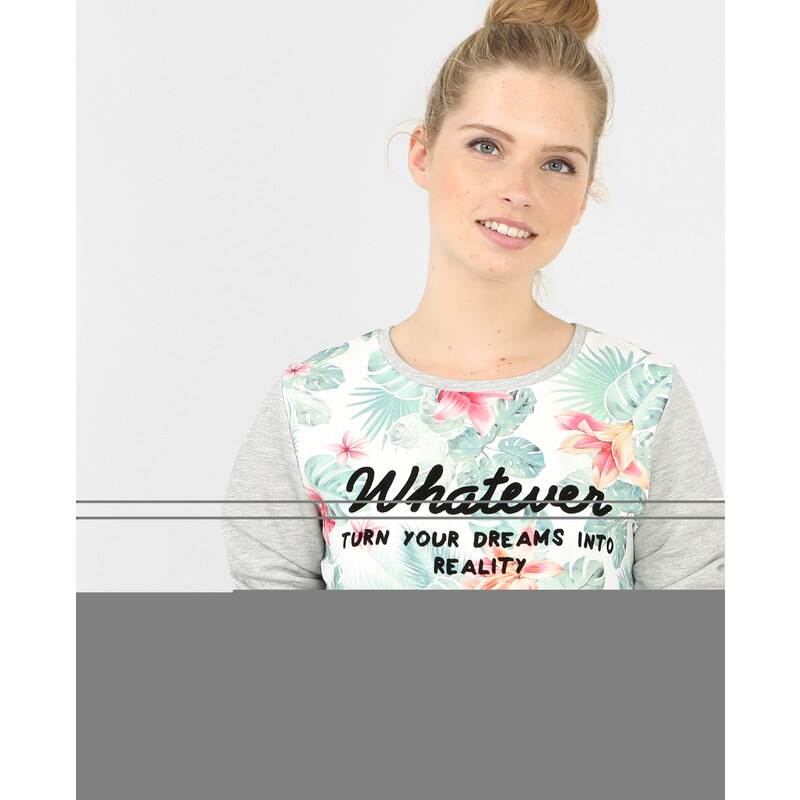 Sweatshirt aus Materialmix im Tropical Style Grau meliert, Größe XS -Pimkie- Mode für Damen