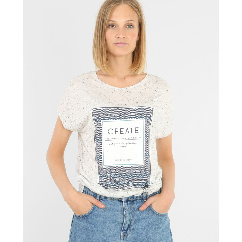 T-Shirt mit appliziertem Motiv Altweiß, Größe S -Pimkie- Mode für Damen