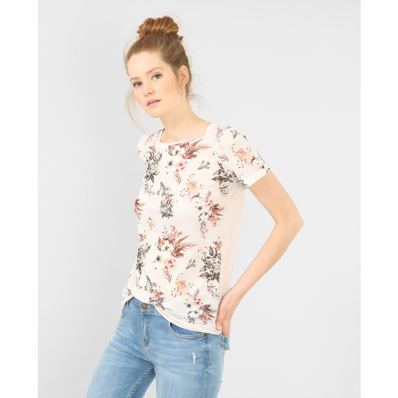 Bedrucktes T-Shirt aus Materialmix Altweiß, Größe M -Pimkie- Mode für Damen