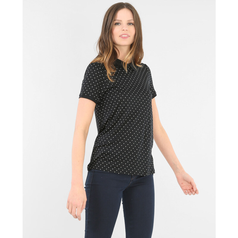 T-Shirt mit Punkte-Print und Bubikragen Schwarz, Größe S -Pimkie- Mode für Damen