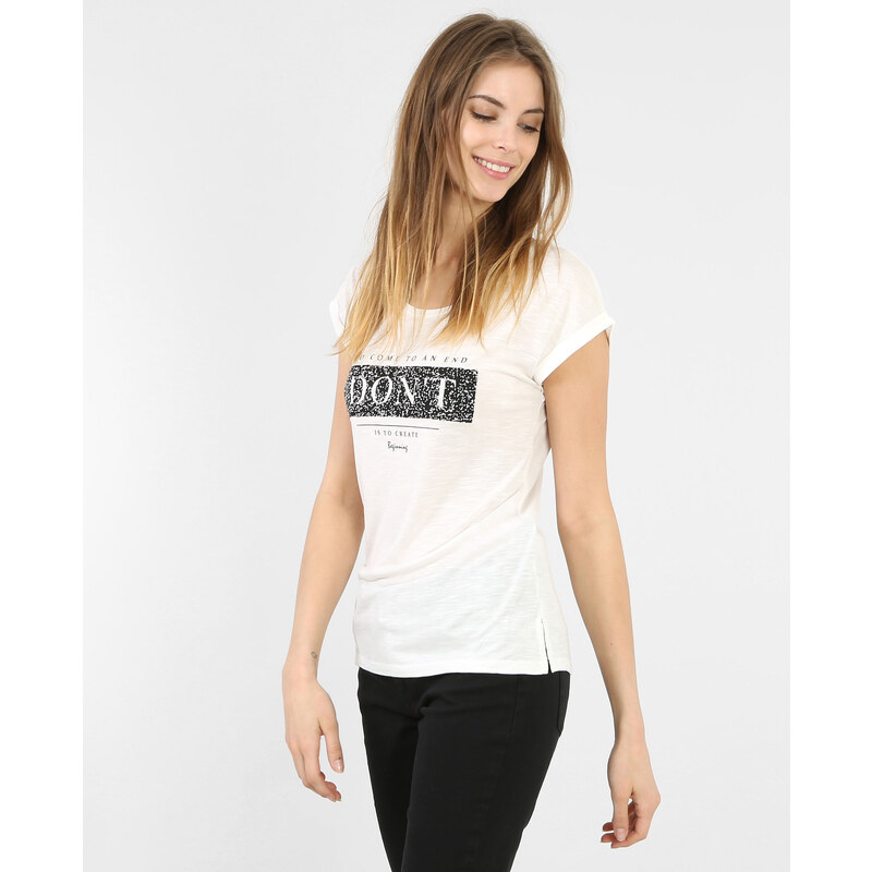 T-Shirt mit Schriftzug Altweiß, Größe M -Pimkie- Mode für Damen