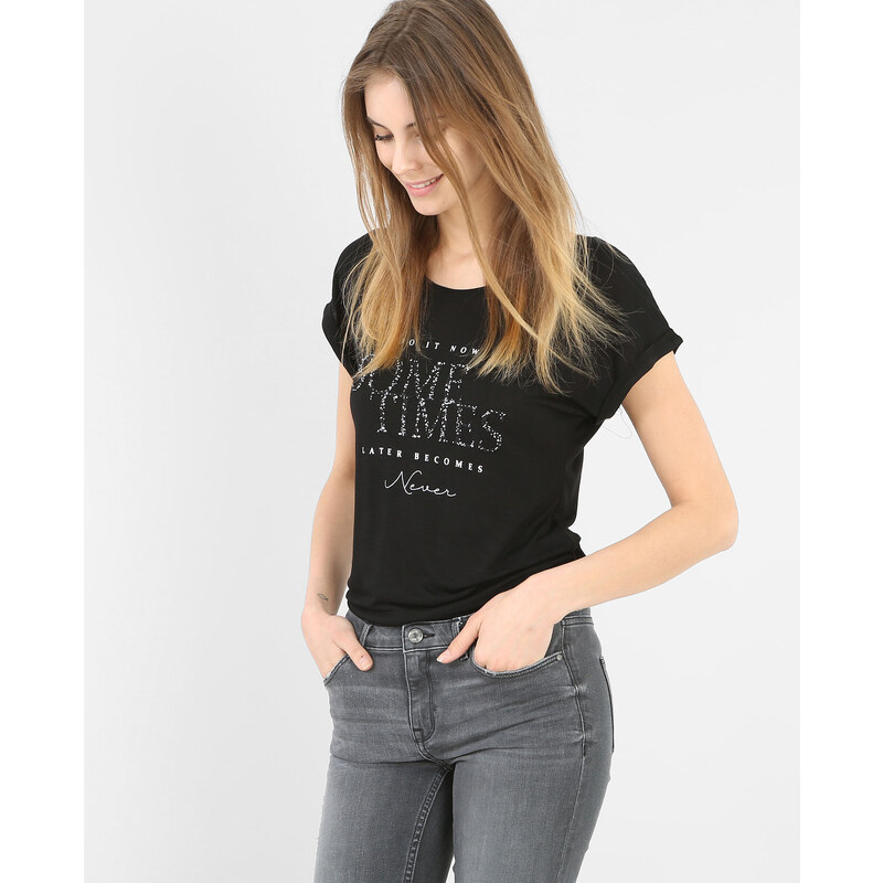 T-Shirt mit Schriftzug Schwarz, Größe M -Pimkie- Mode für Damen