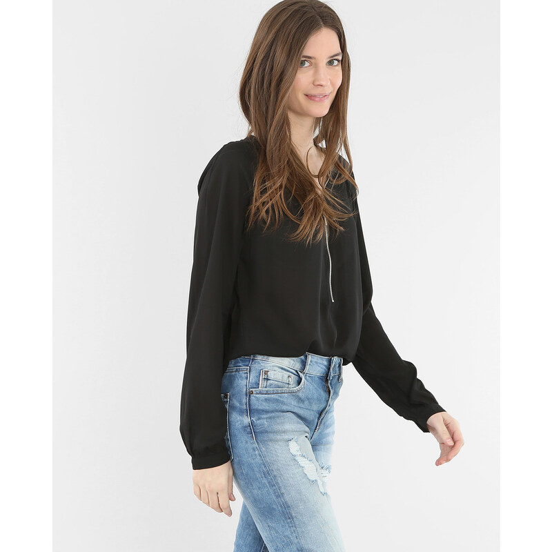 Sale - Bluse mit Reißverschluss Schwarz, Größe M - Pimkie - Mode für Damen