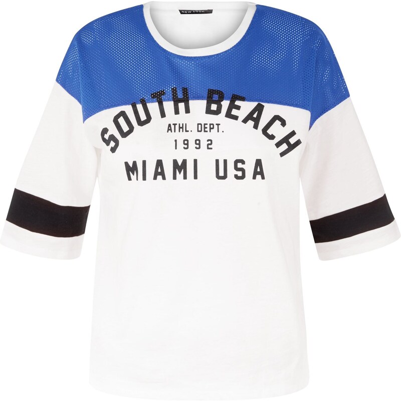 New Look Weißes Airtex-baseball-t-shirt mit 'south Beach'-aufdruck