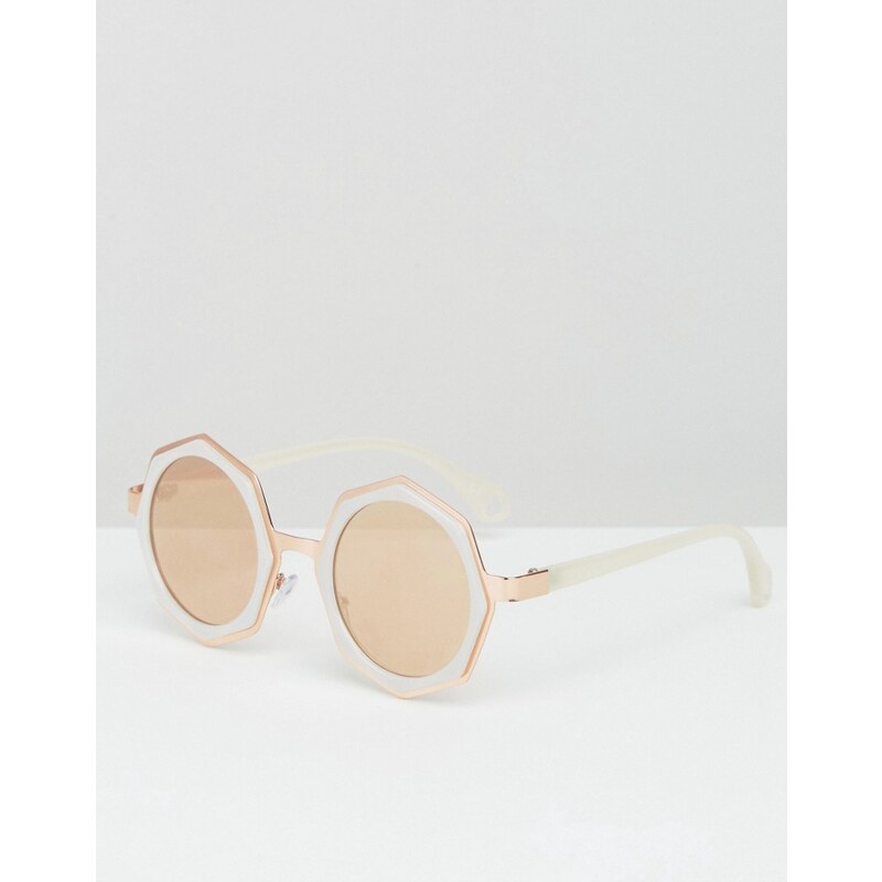 ASOS - Sechseckige Sonnenbrille mit getönten und flachen Gläsern - Weiß