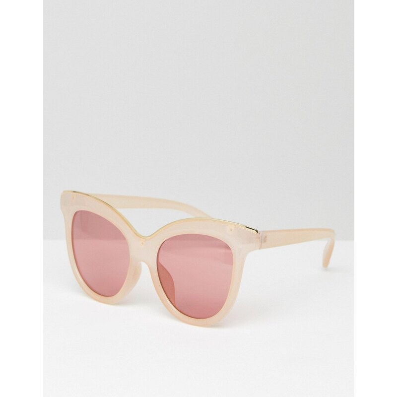 ASOS - Sandwich - Katzenaugensonnenbrille mit Metall oben und rosafarbenen Gläsern - Beige
