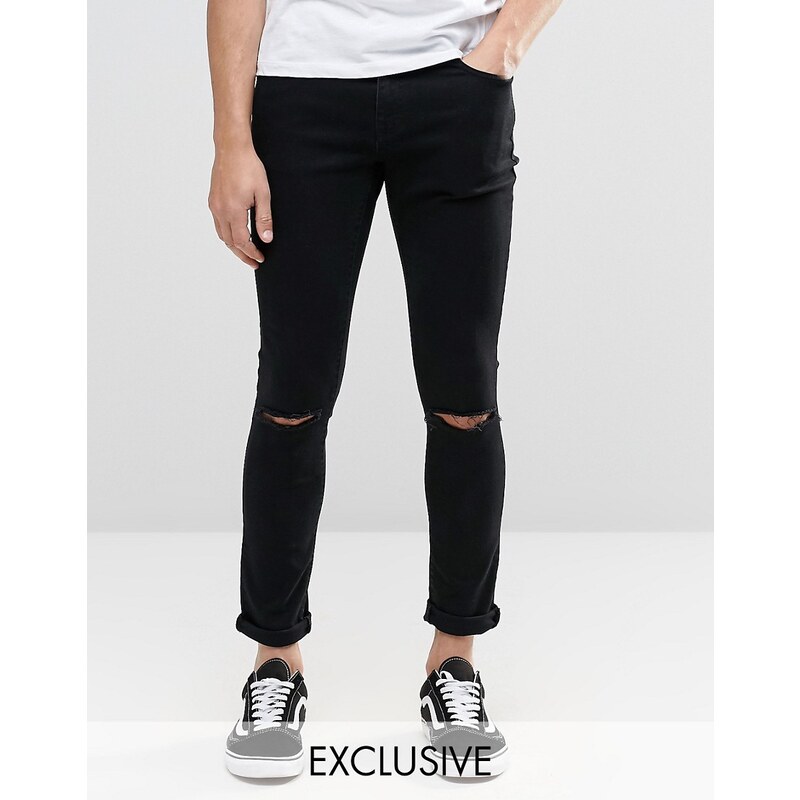Brooklyn Supply Co - Dyker - Sehr enge Skinny-Jeans in verwaschenem Schwarz mit Schlitzen an den Knien - Schwarz