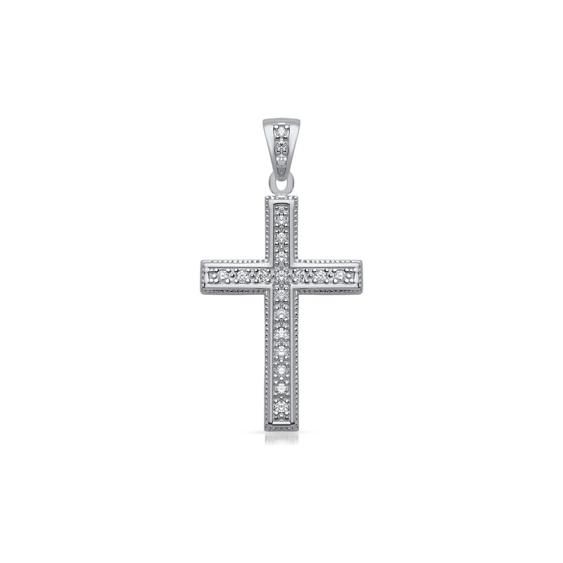 Unique Jewelry Exklusiver Zirkonia Kreuz Anhänger aus Silber