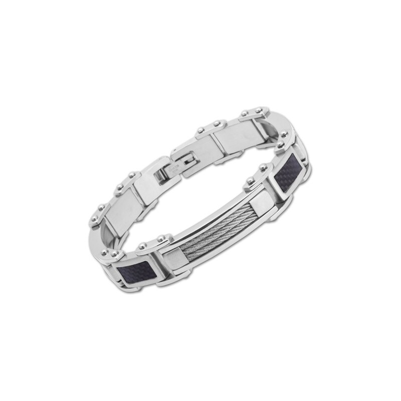 Unique Jewelry Armband Edelstahl Carbon/Stahlseil 21cm