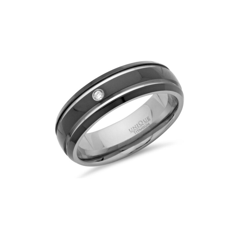 Unique Jewelry Ring Titan mit 2 Glanzrillen und Diamant 0,02 ct