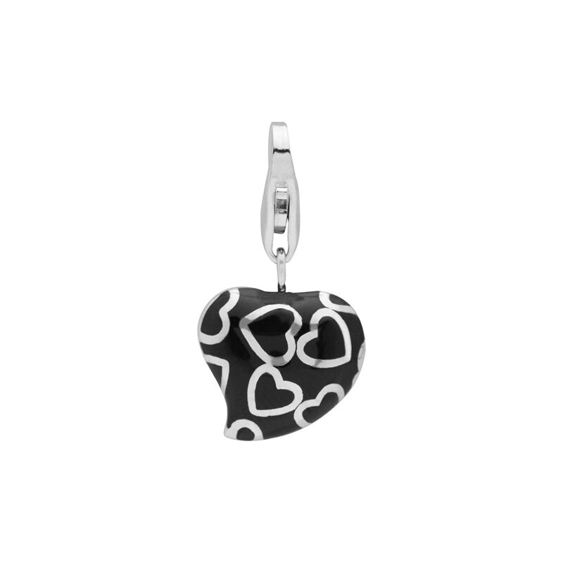 Unique Jewelry 925 Silbercharm schwarzes verziertes Herz