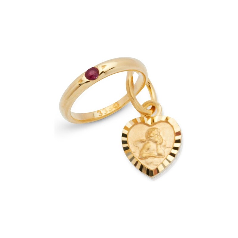 Unique Jewelry Taufring 333er Gold Rubin Engelsanhänger