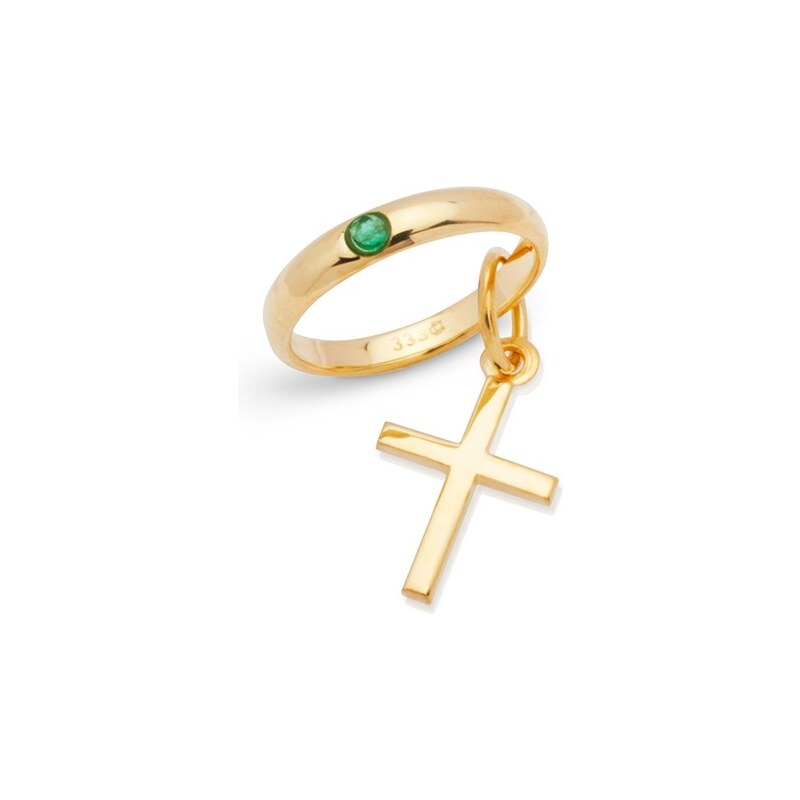 Unique Jewelry 333er Gold Taufring mit Kreuz und Smaragd