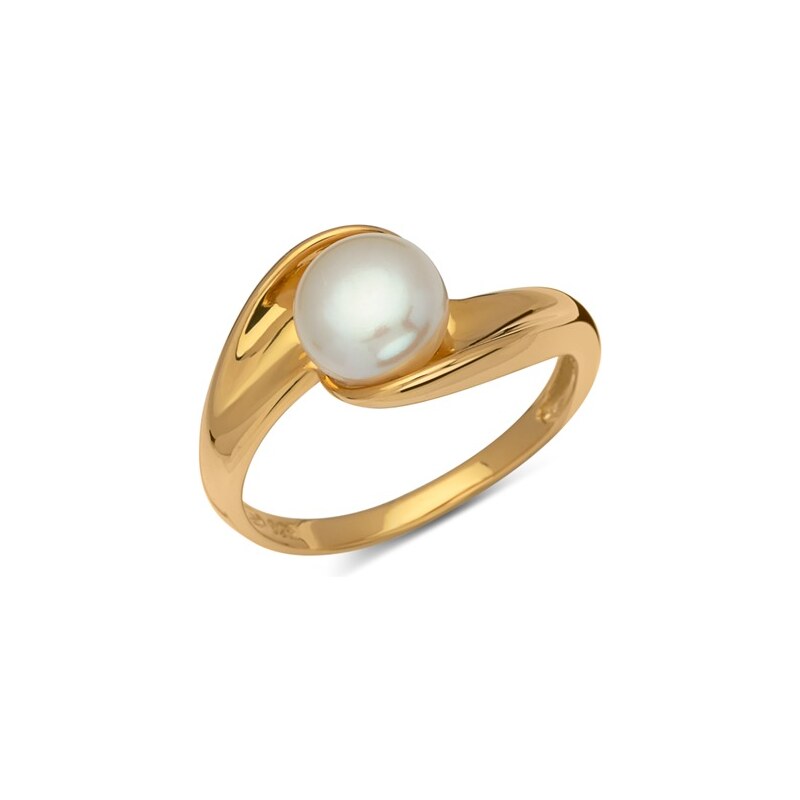 Unique Jewelry 925 Silberring vergoldet mit weißer Perle