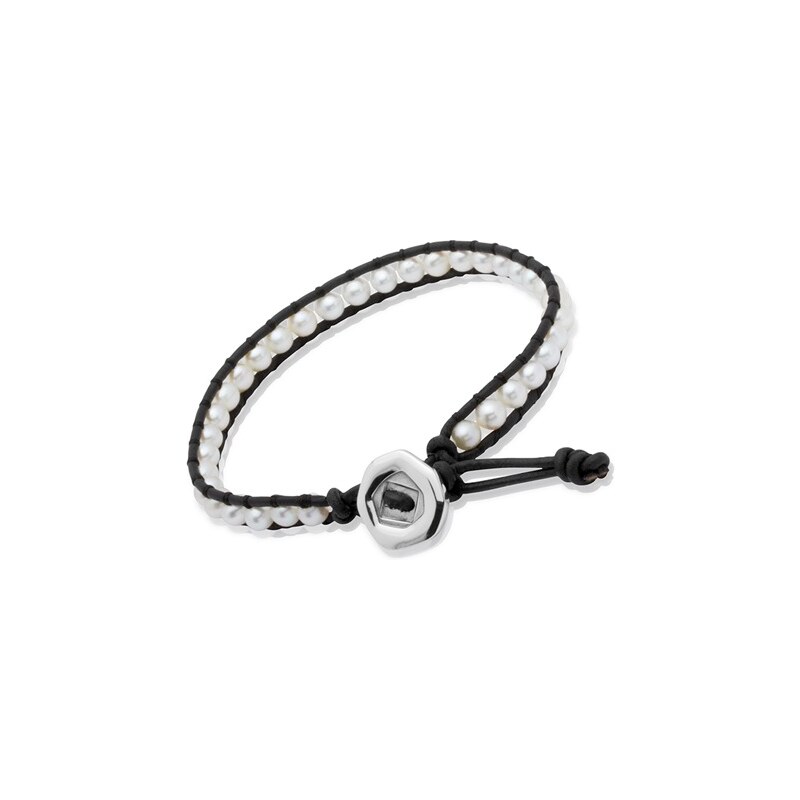 Unique Jewelry Armband Leder Schwarz verstellbar mit Perlen