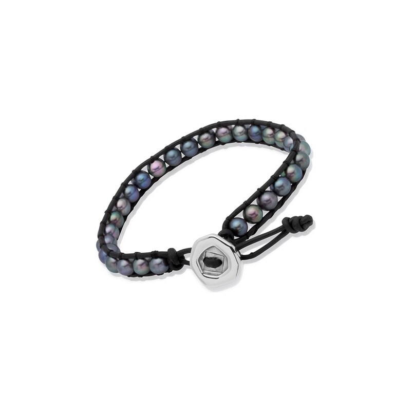 Unique Jewelry Armband Leder Schwarz verstellbar mit Perlen