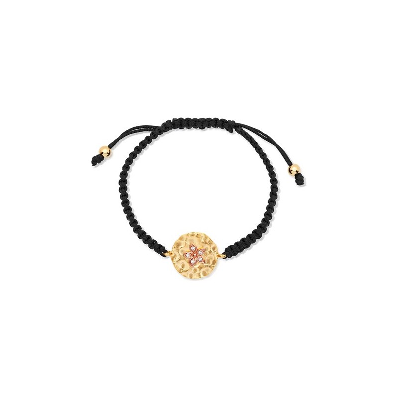 Unique Jewelry Textilarmband vergoldeter Silberanhänger Blume