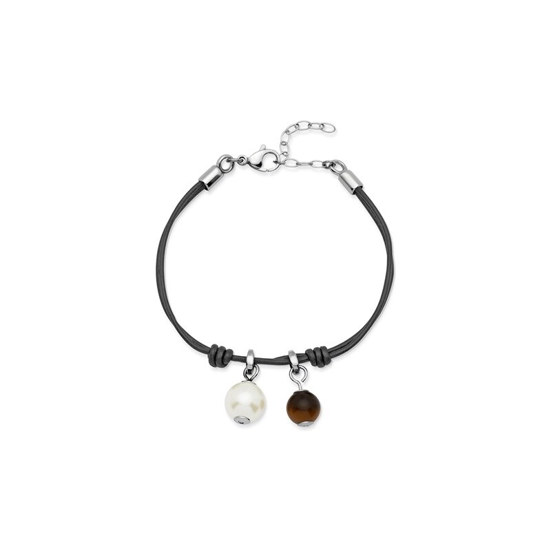 Unique Jewelry Schwarzes Lederarmband mit Perlen