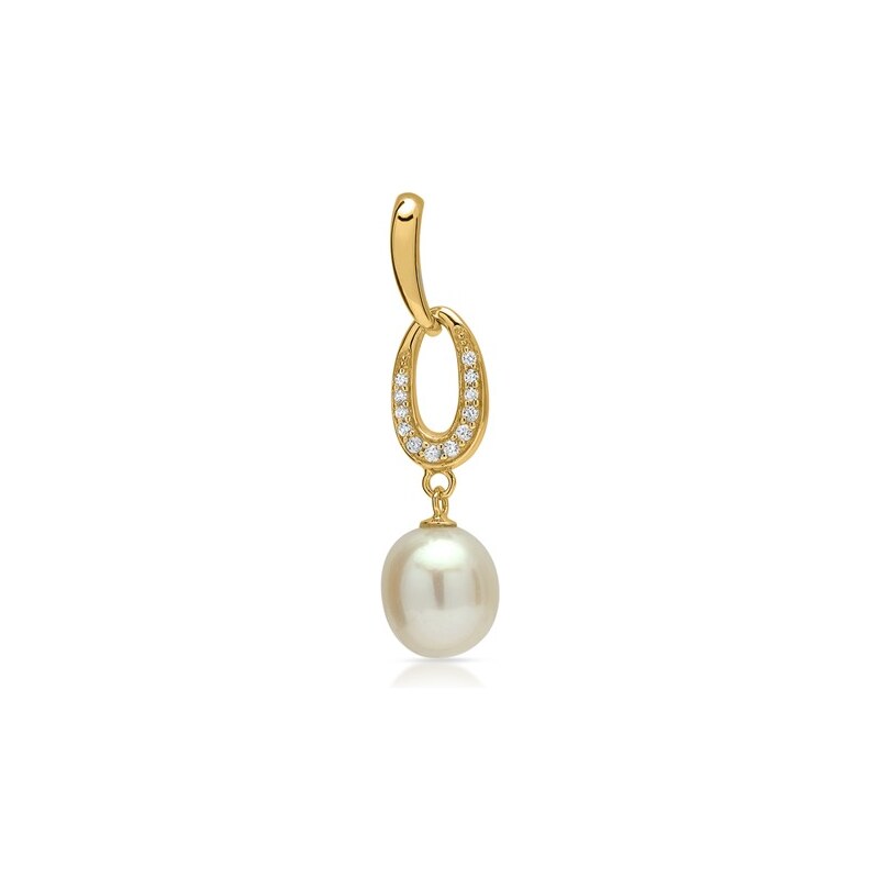 Unique Jewelry Vergoldeter Silberanhänger Perle und Zirkonia