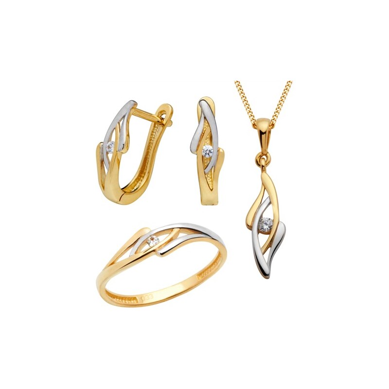 Unique 333er Gold Set Ohrringe Ring Kette mit Anhänger
