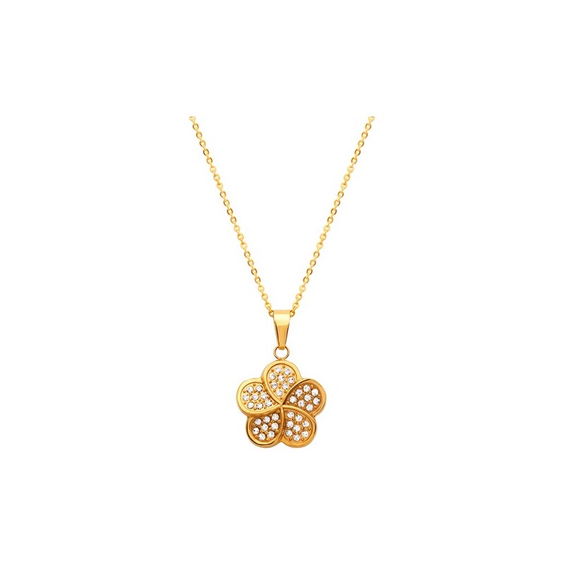 Unique Jewelry Vergoldeter Anhänger aus Edelstahl Zirkonia mit Kette
