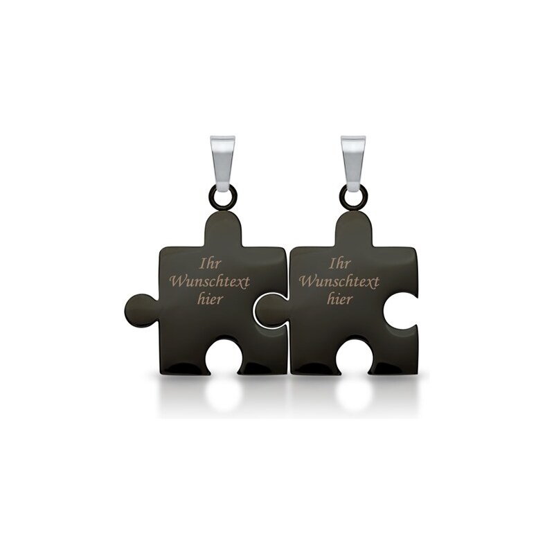 Unique Jewelry Anhänger Edelstahl Puzzleteil schwarz-schwarz