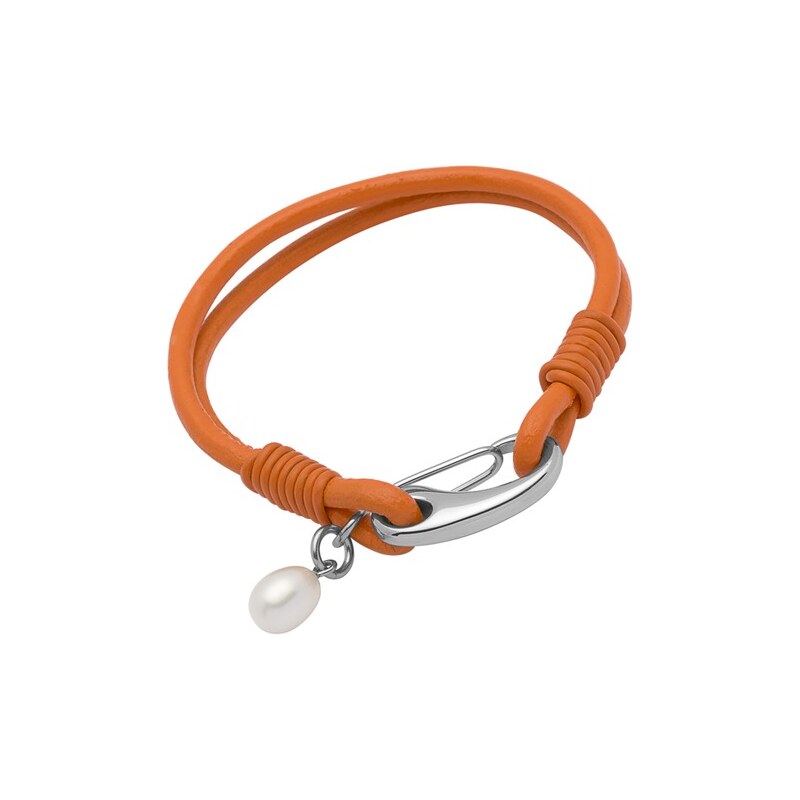 Unique Jewelry Armband Leder orange Süßwasserperle