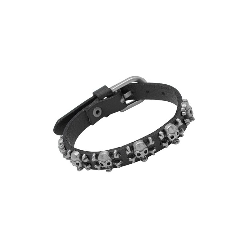 Unique Jewelry Totenkopf-Armband aus schwarzem Leder