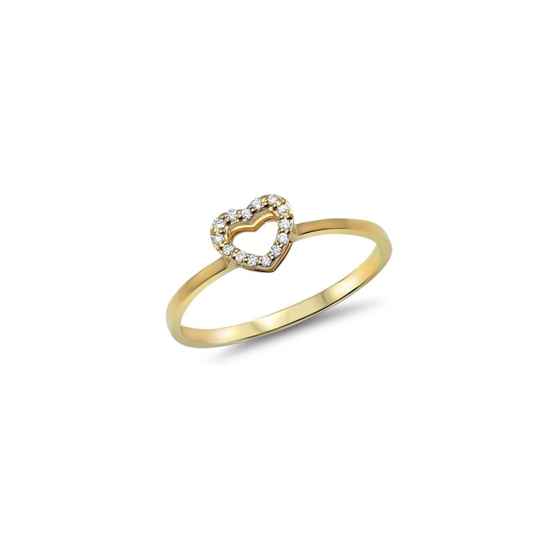 Unique Jewelry Gelbgold Ring im Herzdesign mit Diamantbesatz