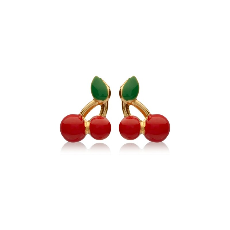 Unique Jewelry Kirschen rot grün Ohrstecker aus 375er Gold