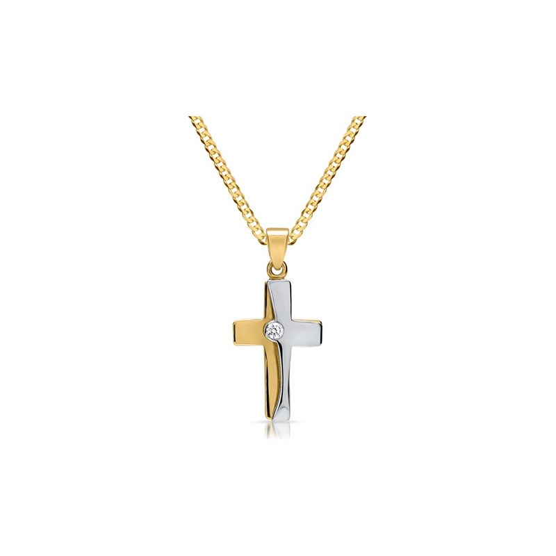 Unique Jewelry Kette mit Kreuzförmigem Anhänger 333er Gold Bicolor
