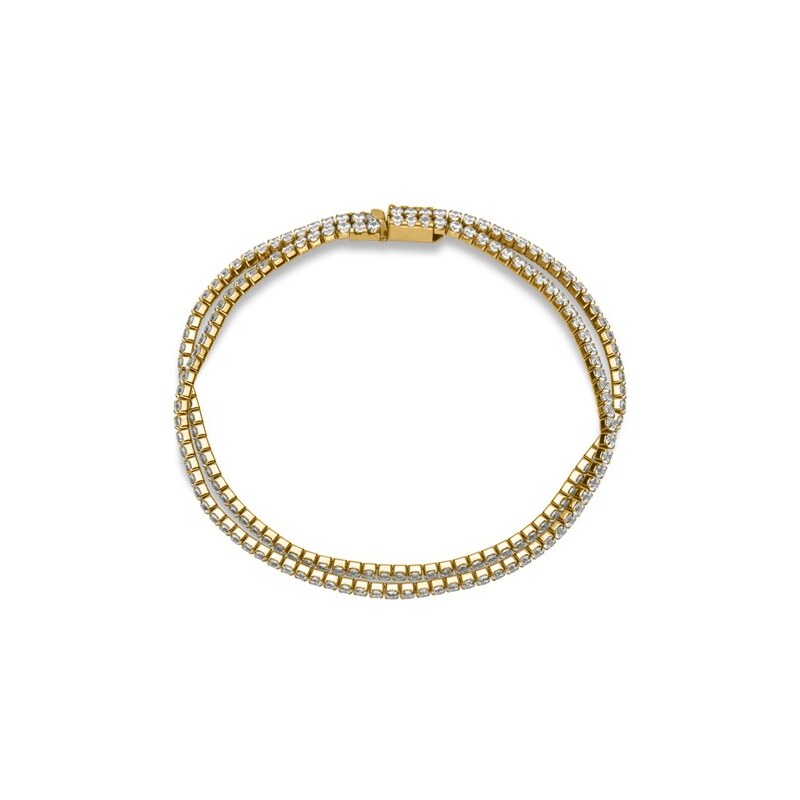 Unique Jewelry Edelstahl-Armband Gold-Finish Zirkonia zweireihig