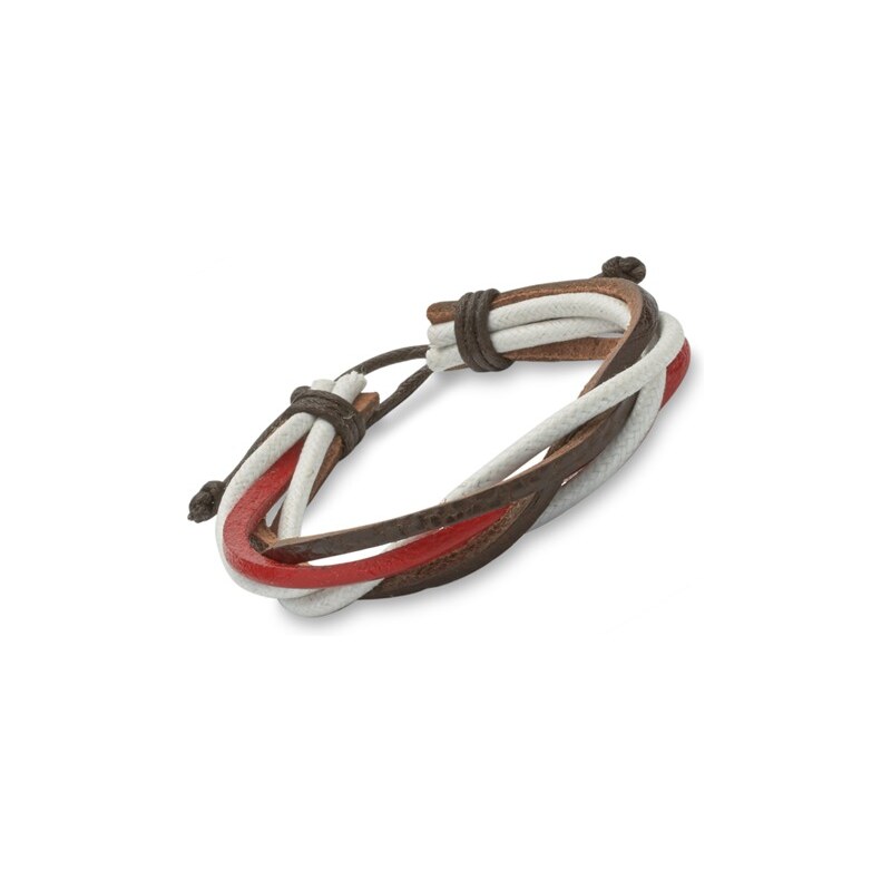 Unique Jewelry Lässiges Armband Leder und Textil rot braun weiß