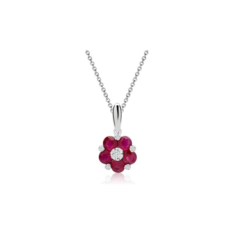 Unique Jewelry Blüten-Collier Rubine Diamanten 0,595 ct gesamt