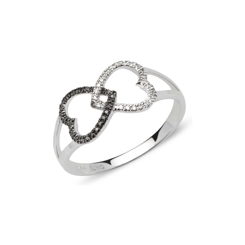 Unique Jewelry Ring Herzen schwarz-weiße Diamanten 0,095 ct
