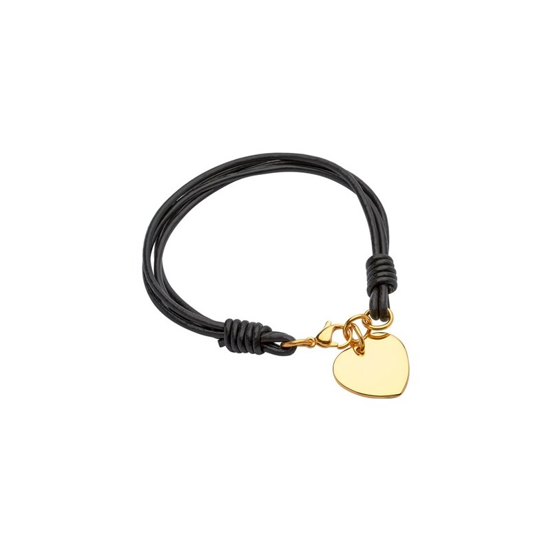 Unique Jewelry Schwarzes Lederarmband mit vergoldetem Herz