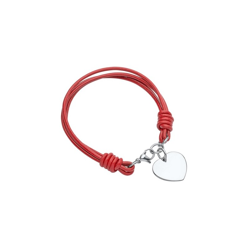 Unique Jewelry Rotes Lederarmband mit Edelstahl Herz-Anhänger
