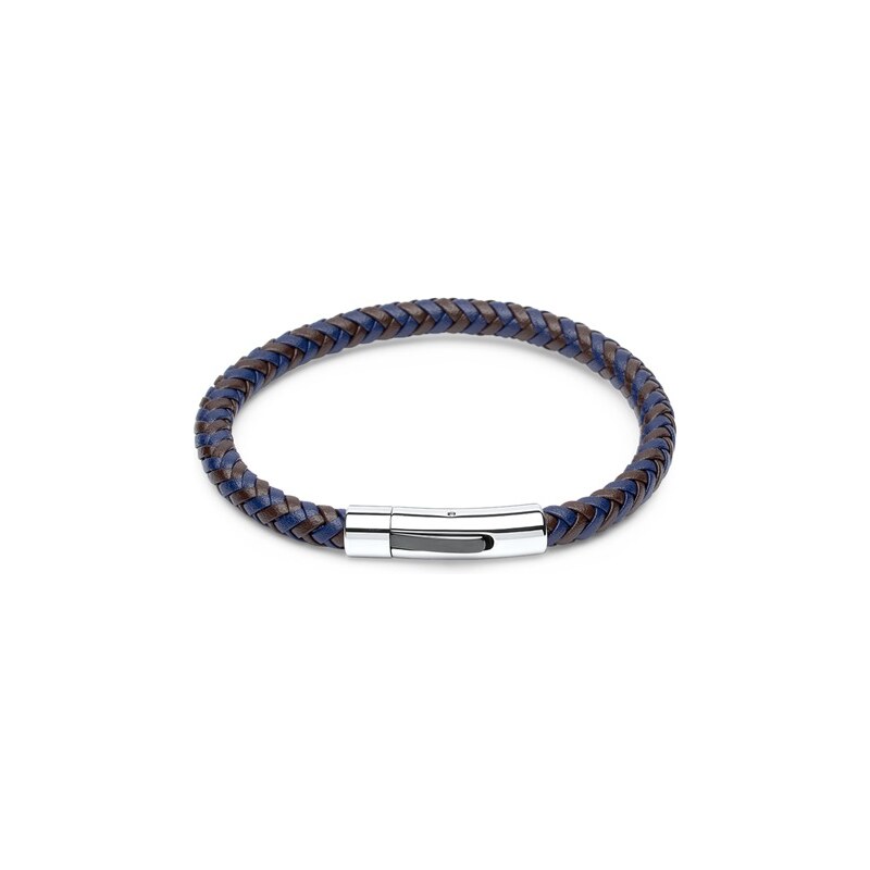 Unique Jewelry Geflochtenes Leder-Armband braun/blau