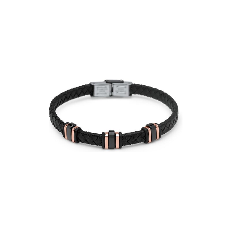 Unique Jewelry Unisex Lederarmband schwarz mit rosé Elementen