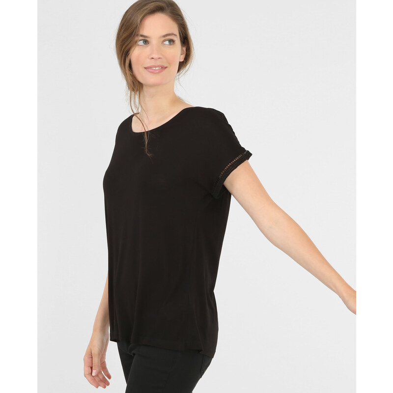 T-Shirt mit Rücken aus Spitze Schwarz, Größe S -Pimkie- Mode für Damen