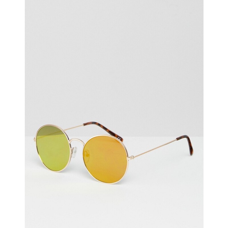 ASOS - Runde, goldene Sonnenbrille mit flache Gläsern - Gold