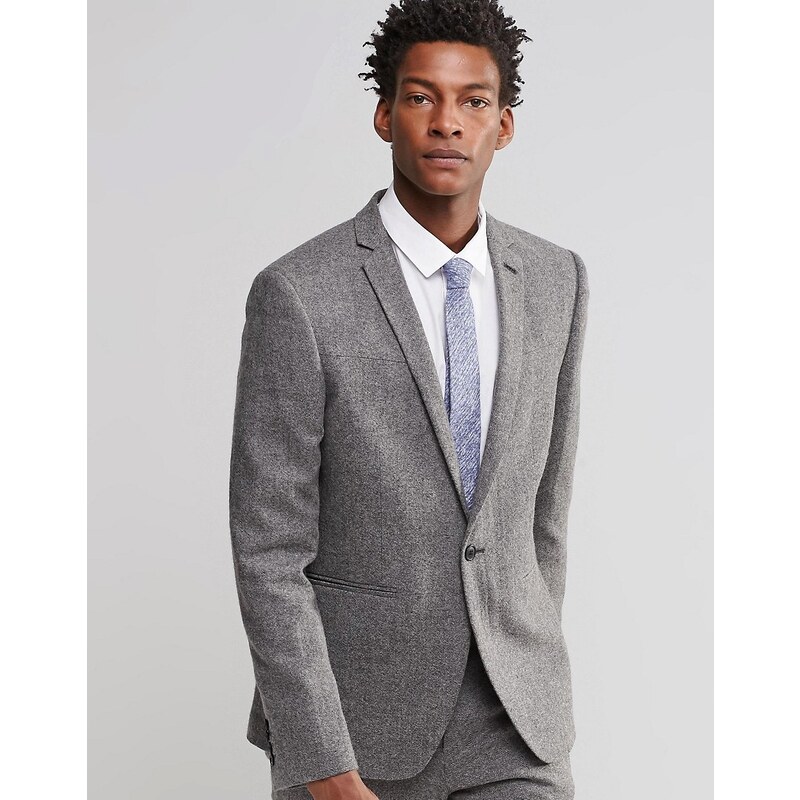 ASOS WEDDING - Schmale Anzugjacke aus grauem Tweed - Grau