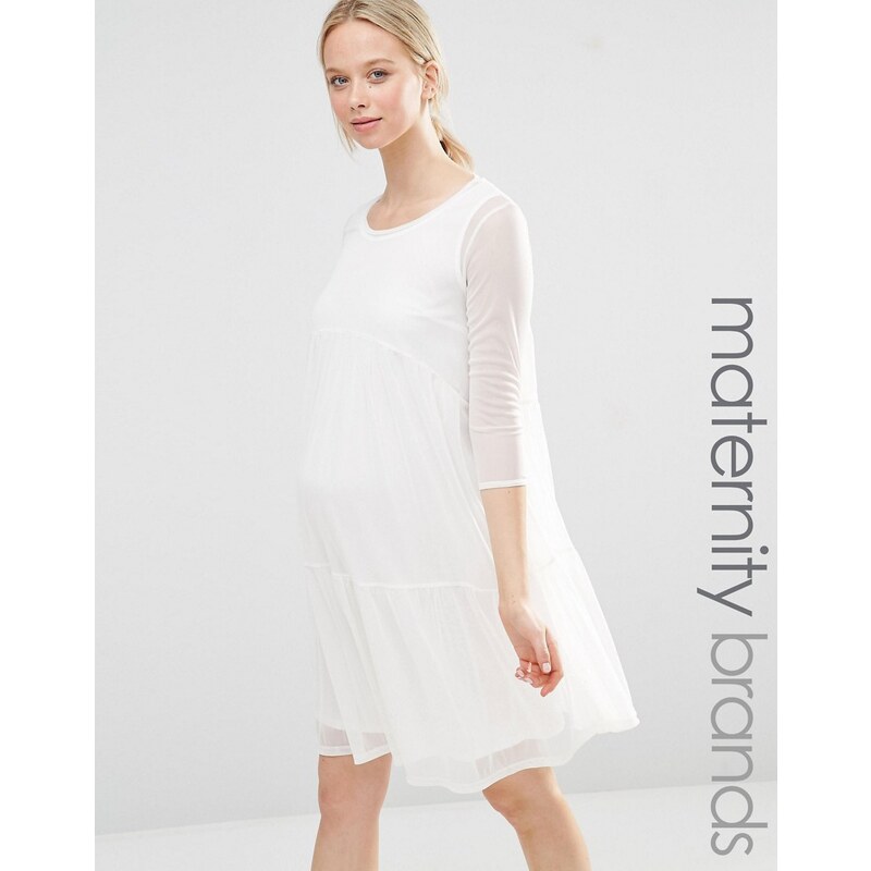 Bluebelle Maternity Bluebelle - Mode für Schwangere - Ausgestelltes Kleid mit abgestuften Rüschen - Weiß