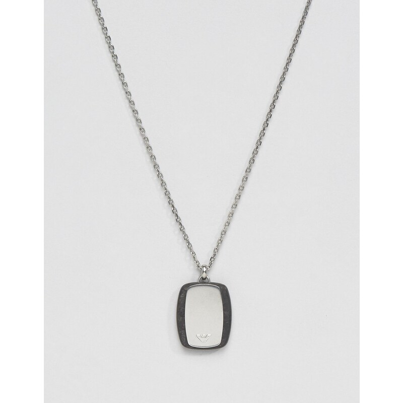 Emporio Armani - Carbon - Halskette mit gestreifter Erkennungsmarke - Silber