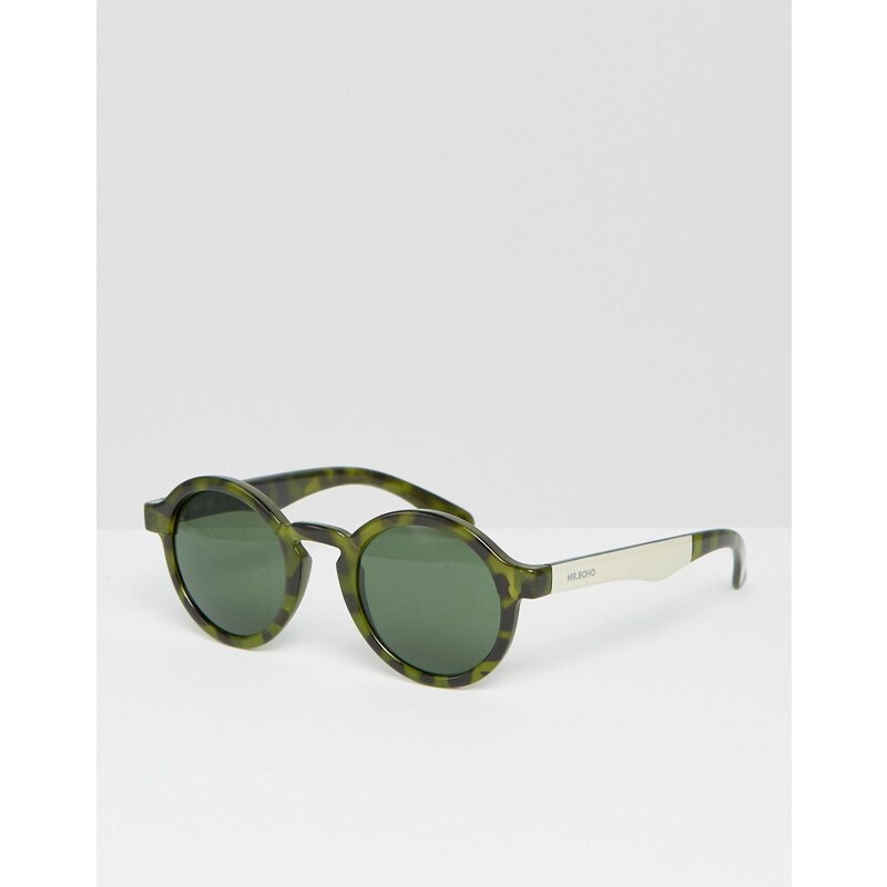 Mr Boho - Dalston - Runde Sonnenbrille in Monochrom-Grün, Made In Italy - Grün